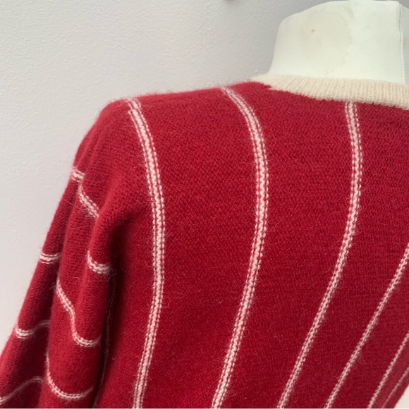 Vintage Welsh Knit Ann Luffman Ladies Wool Cardigan Red Vertical Stripe Wood - Picture 6 of 8